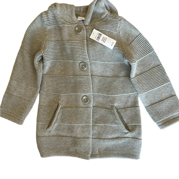Baby Gap Grey Gray Toddler Boy Hoodie Garter Grandpa Sweater Coat Size 3 Nwt - Picture 3 of 10
